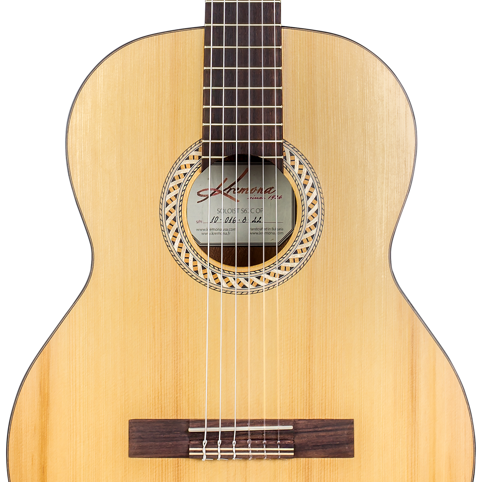 Kremona S62C handcrafted fractional 7/8 classical guitar with wood rosette and solid cedar top